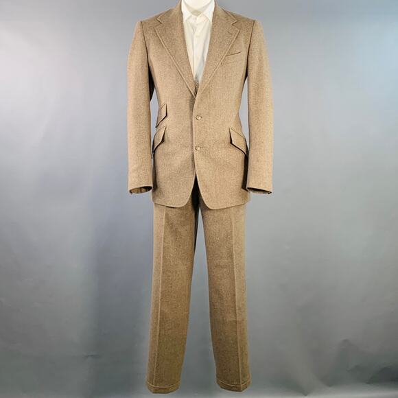 POLO by RALPH LAUREN Size 42 Long Brown Herringbone Virgin Wool Suit - Picture 2 of 15
